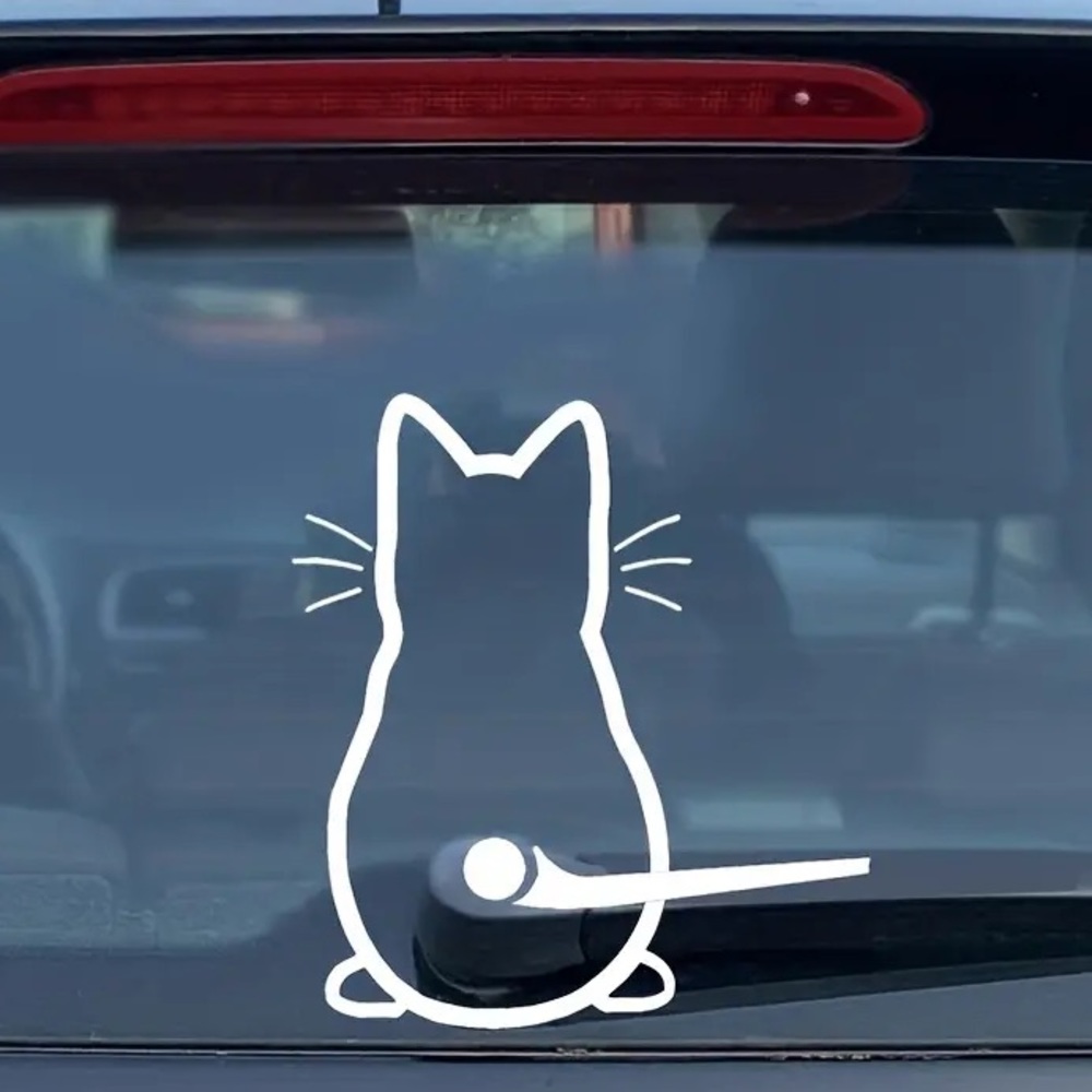 Adorable Kitty Wagging Tail Auto Rear Window/Wiper Vinyl Decal!